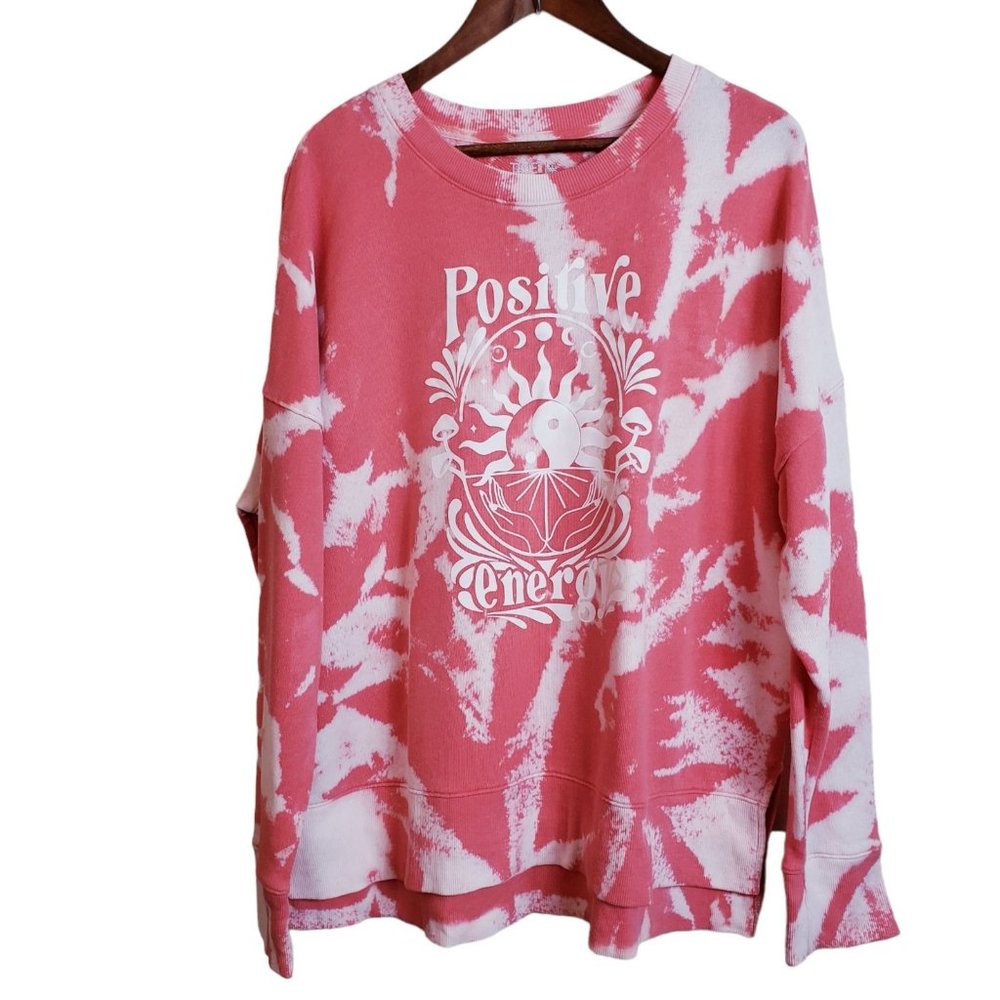Time & Tru Womens XL Sweatshirt Pink Handcraft Tie-Dyed Graphics Side Slits - Picture 2 of 15